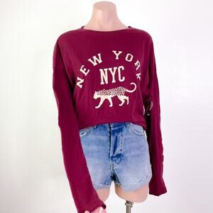 Treasure & Bond NYC New York Graphic Tee Long Sleeve T-Shirt Burgundy S NWOT